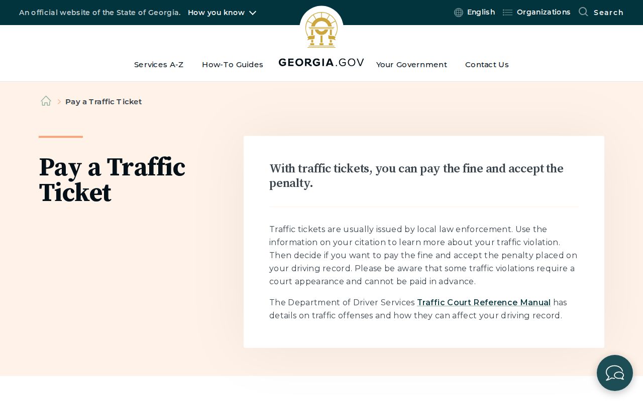 Georgia official instructions for paying a traffic ticket through the named court