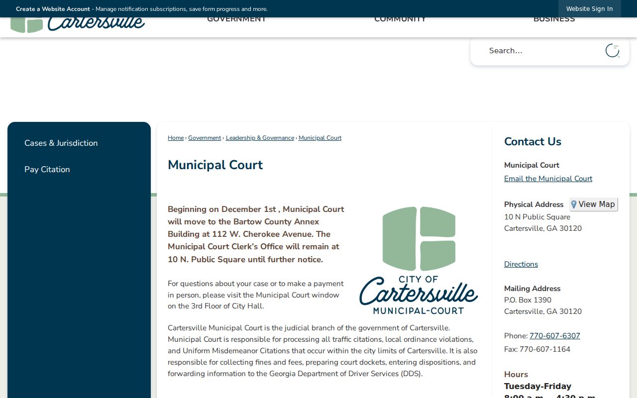 Official Cartersville Municipal Court information page