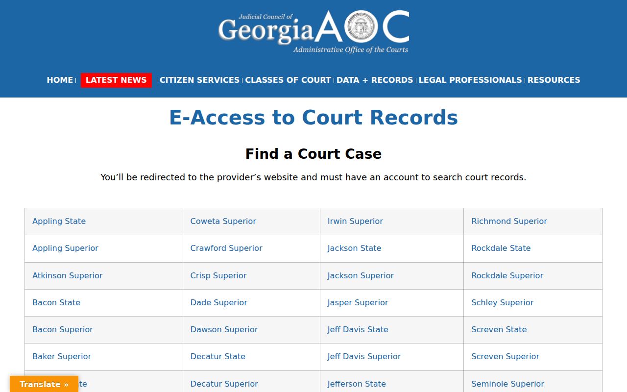 Georgia Bartow County case search directory