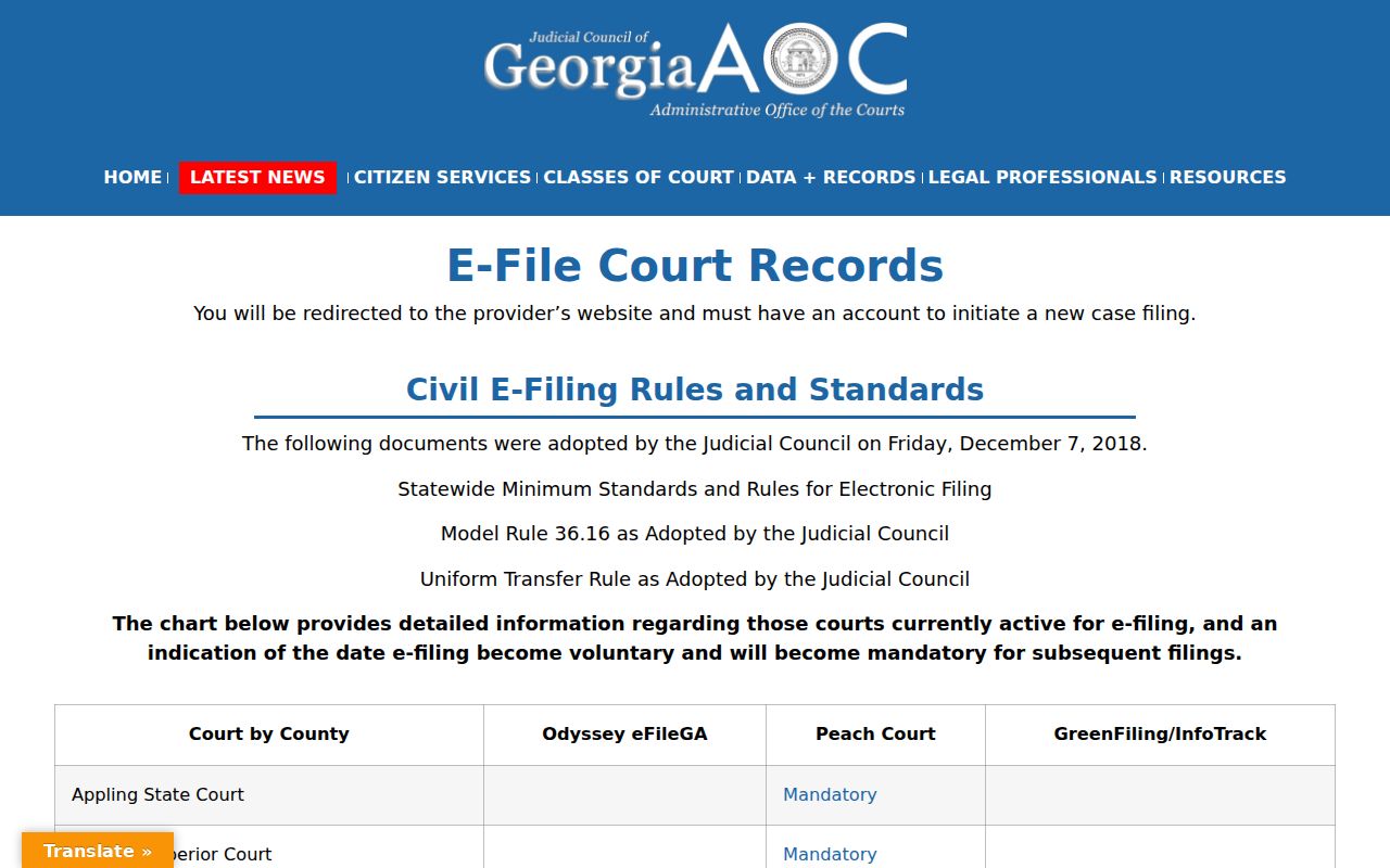 Bartow County case search e-filing chart