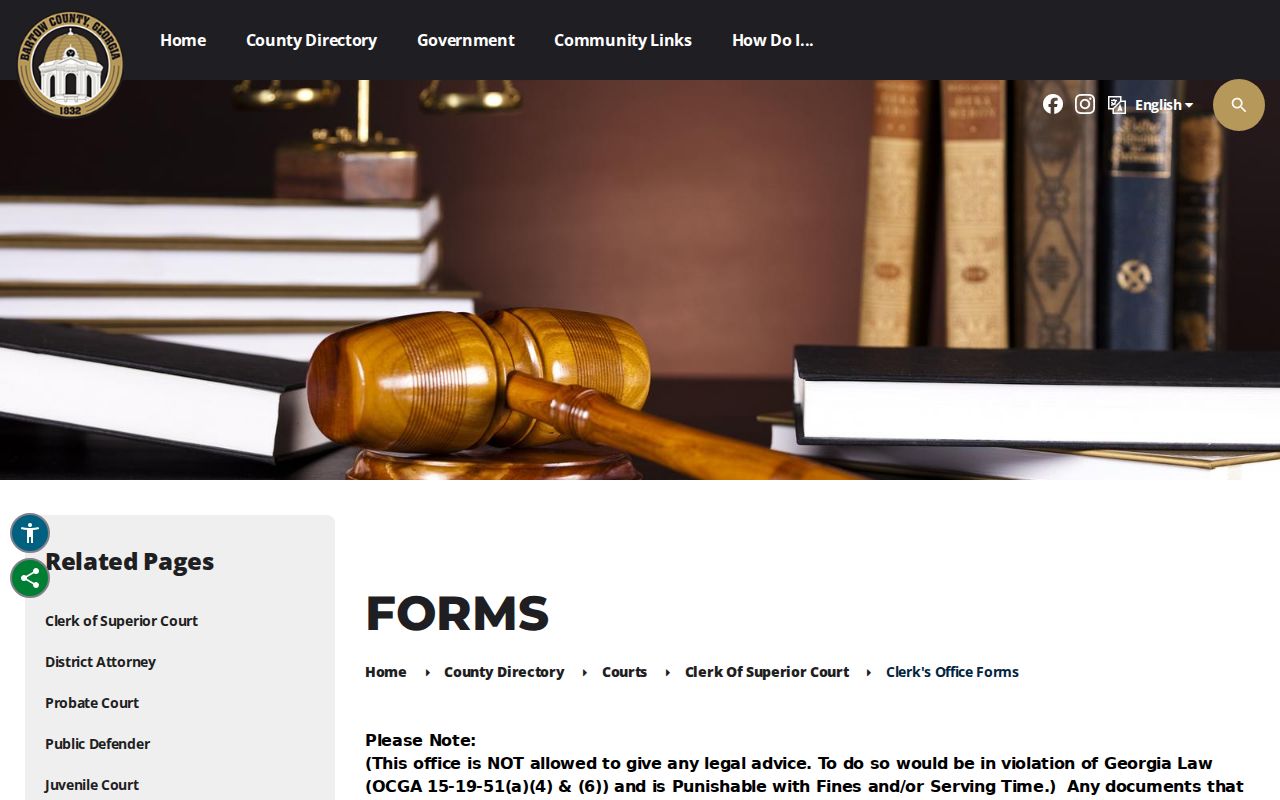 Bartow County civil docket and Clerk forms collection