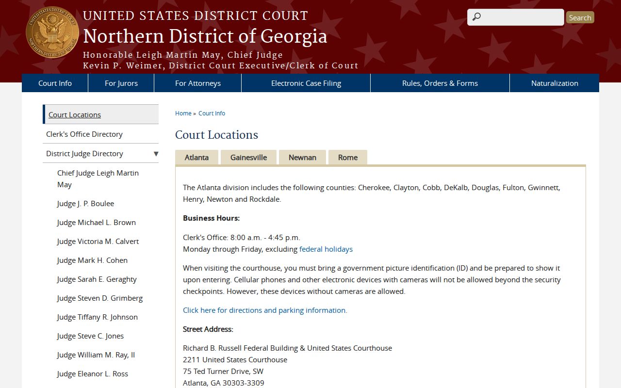 Federal civil court separate from Bartow County civil dockets