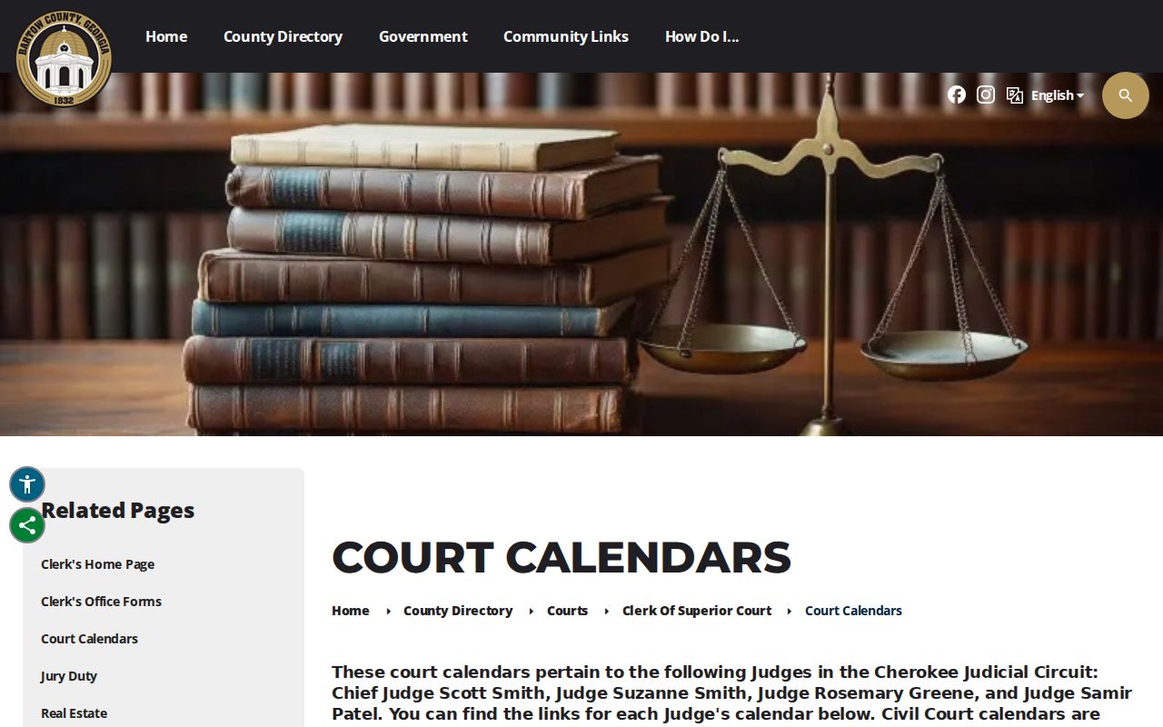 Official Bartow County court calendar page
